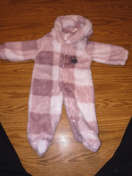 Other - Plush Pink Plaid Fleece Baby One-Piece Footie with Hood